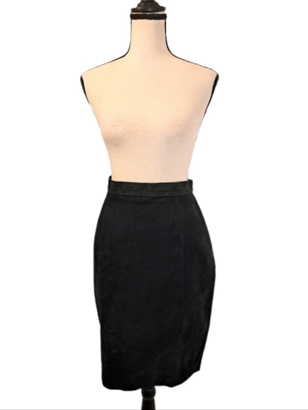 Vintage Maggie Lawrence Black Leather Pencil Skirt High Waist Quiet Luxury 12